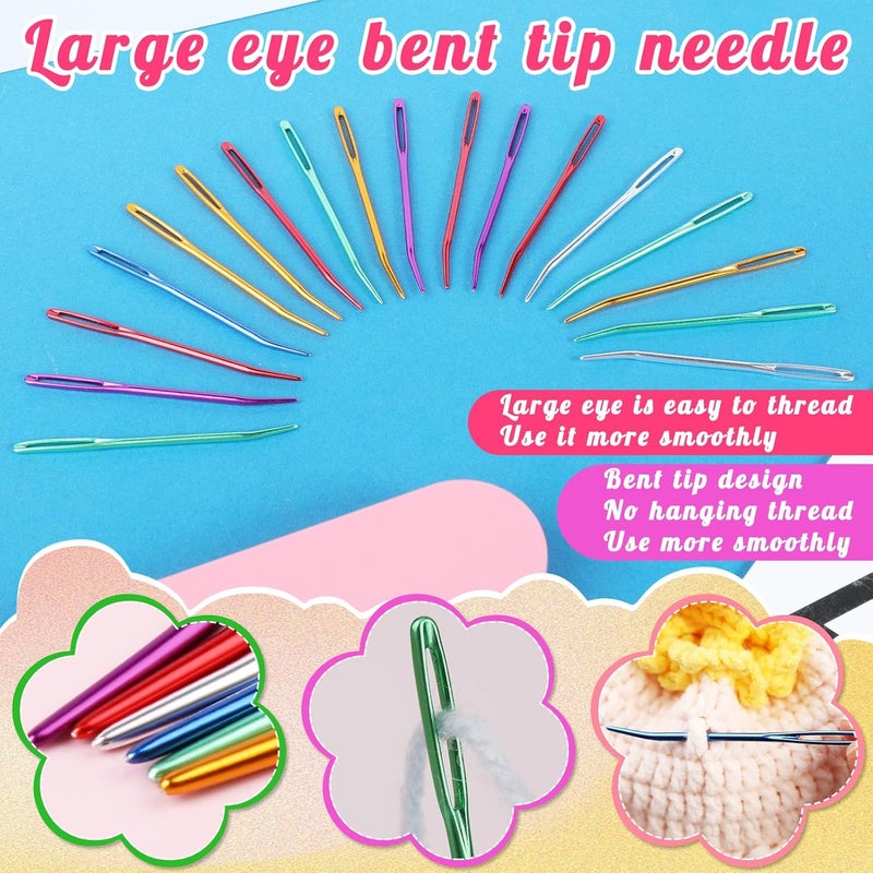Fadoub 12 Pcs Yarn Darning Tapestry Needles, 6 Colors Large Eyes Blunt Yarn Needles, Large Eye Sewing Darning Crochet Needle for Yarn, Crocheting, Weaving with Stitch Markers Storage Box - Image 3